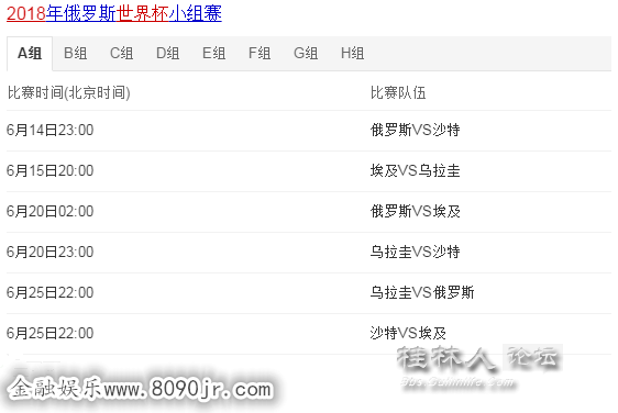 金融娱乐报道:最新2018俄罗斯世界杯赛程表一